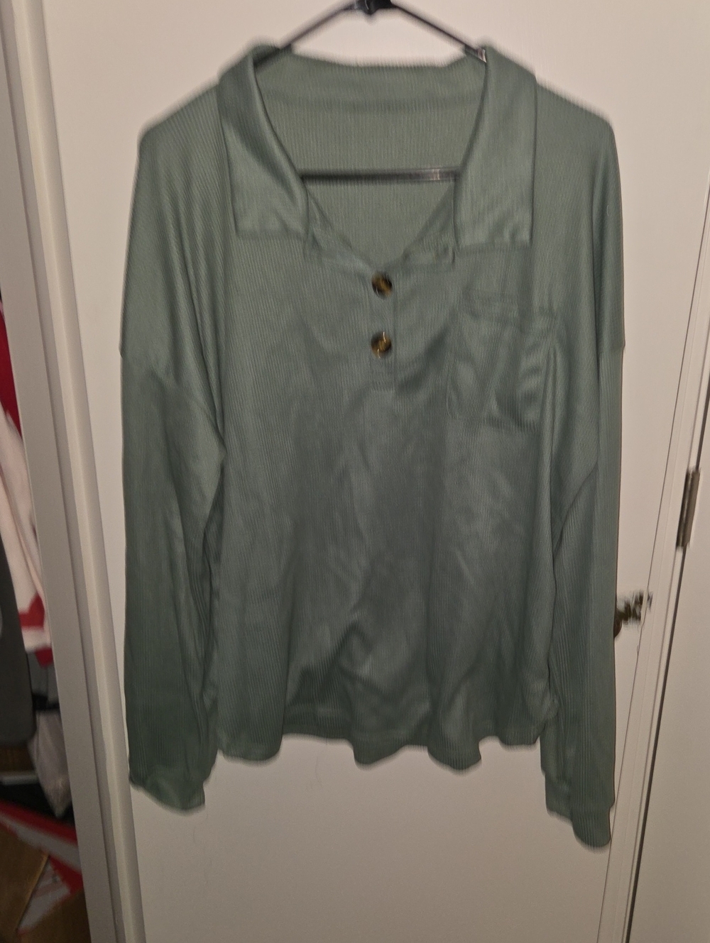 SHEIN Sage Green Ribbed Henley Pullover